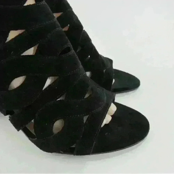 Via Spiga Black Suede Ankle Strap Sandal Heels Open Toe Size 9M Cutout Shoes - Picture 5 of 15